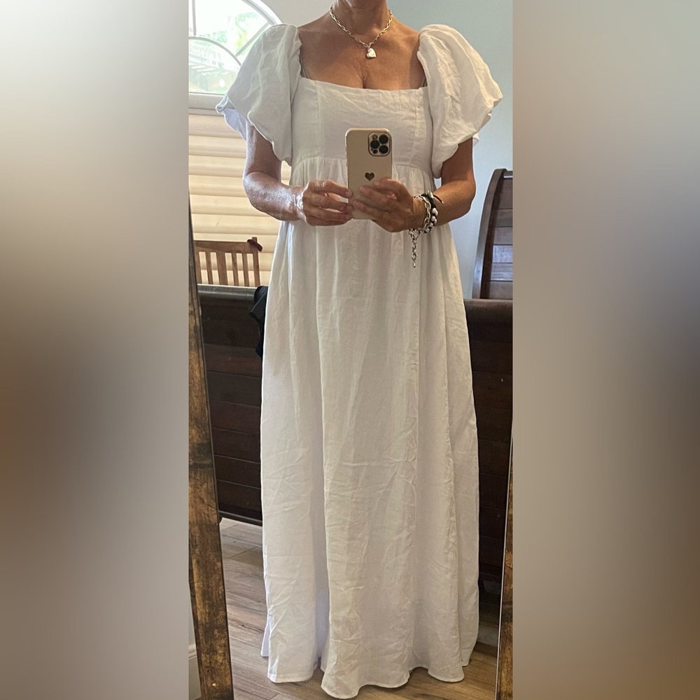 Elegant White Maxi Dress Linen - Picture 2 of 5